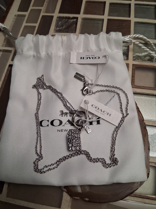 Coach Jewelry - Retired Coach Silver Crystal Pendant Necklace with Logo Pouch